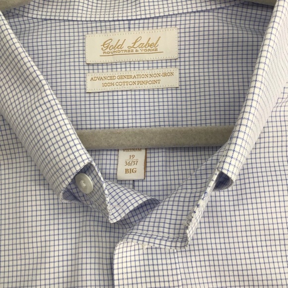 Gold Label Round Tree & York No-Iron Button-Down Check Shirt NWT Size 19-36/37 - Picture 4 of 9